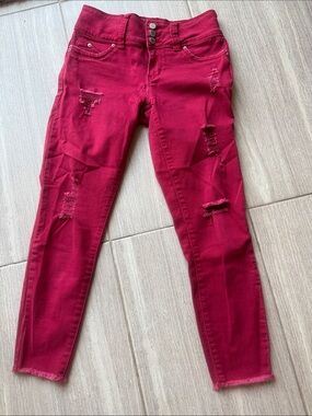 YMI Distressed Skinny Jeans in Deep Raspberry